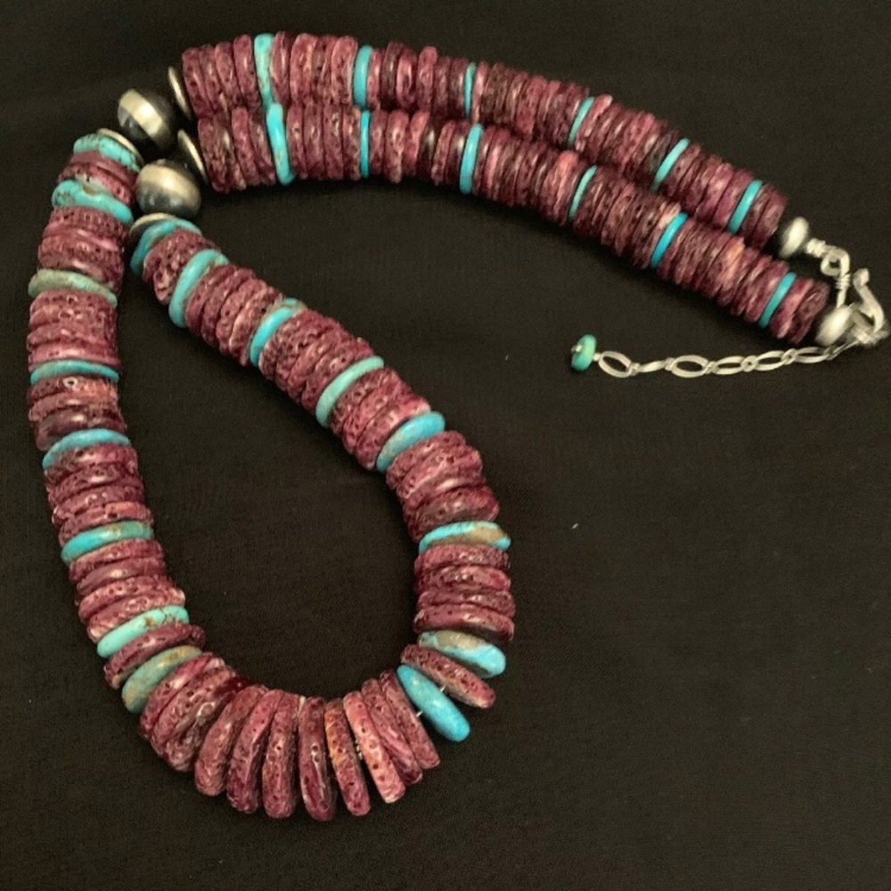 Sterling Silver  Purple Spiny Oyster Bead Necklace - Picture 4 of 8